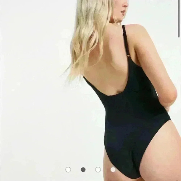 NWOT ASOS Black Ruched Front Tie One Piece Swimsuit Women’s Size 2 - Picture 2 of 9